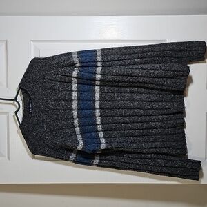 Vintage Concrete Mix Chunky Knit Wool Blend Gray Stripe Sweater Men's Size M